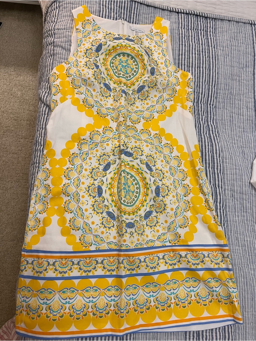 London Times Yellow, Blue & Green Floral Medallion Dress